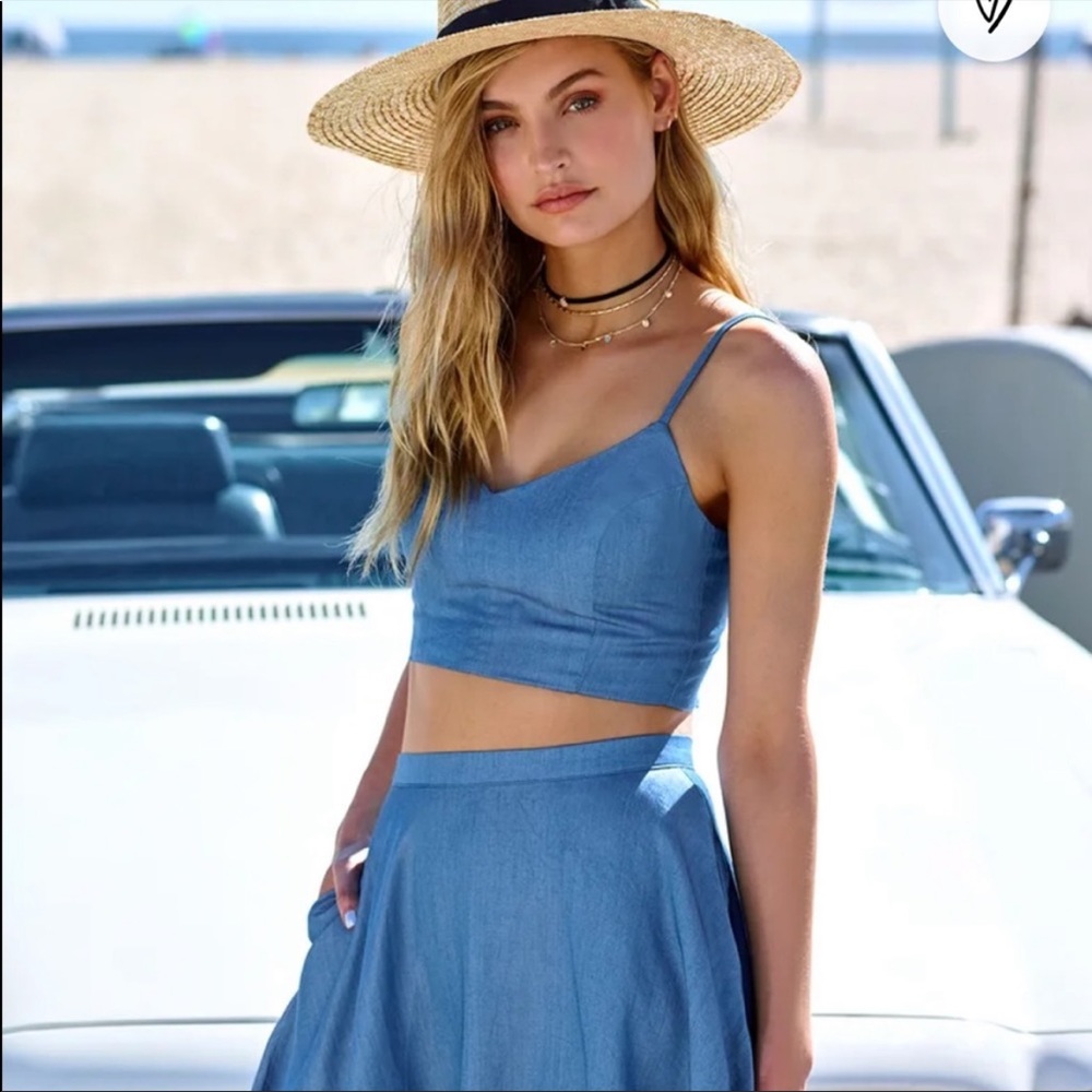Lulu's Accompany Me Blue Chambray Two-Piece Dress Small